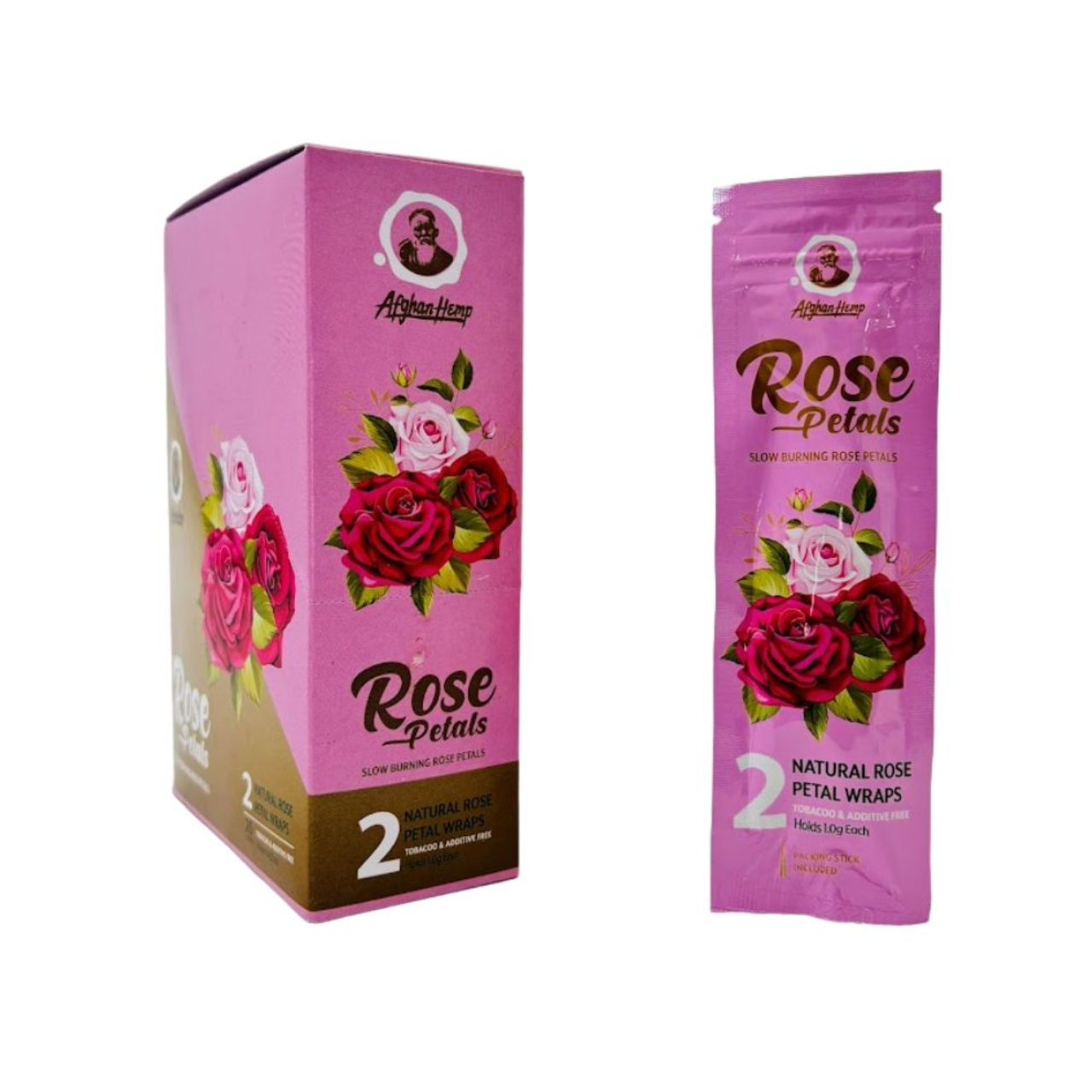 AFGHAN HEMP SLOW BURNING ROSE PETAL WRAPS DISPLAY OF 25